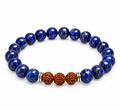 8mm Lapis Lazuli and three Rudraksha bead bracelet on white background