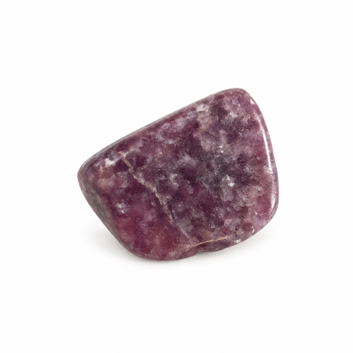 Close-up of the Libra set's purple Lepidolite tumble