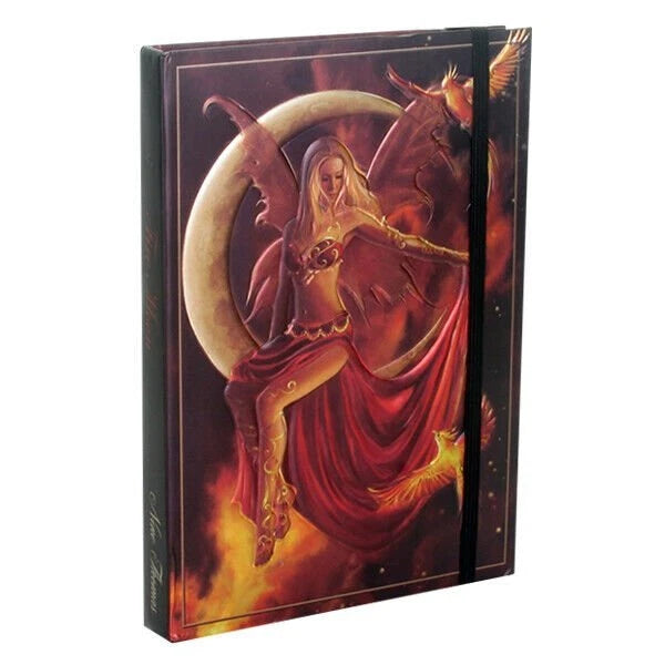 Fire Moon Fairy with Phoenix Embossed Hard Cover Semi Iridescent Journal - Nene Thomas