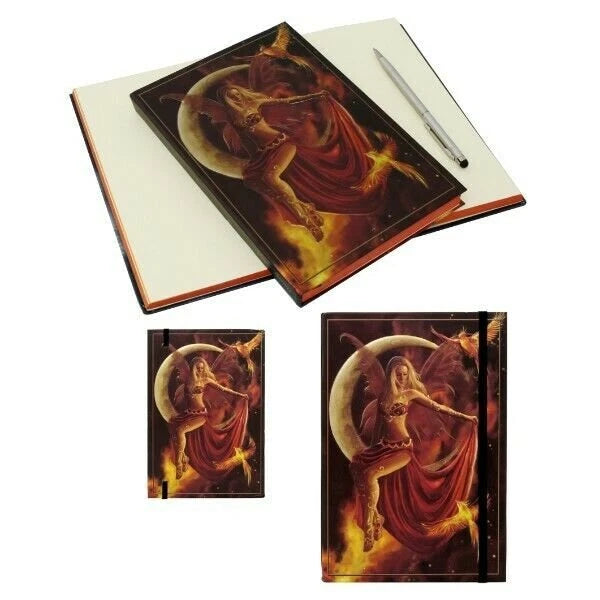 Fire Moon Fairy with Phoenix Embossed Hard Cover Semi Iridescent Journal - Nene Thomas