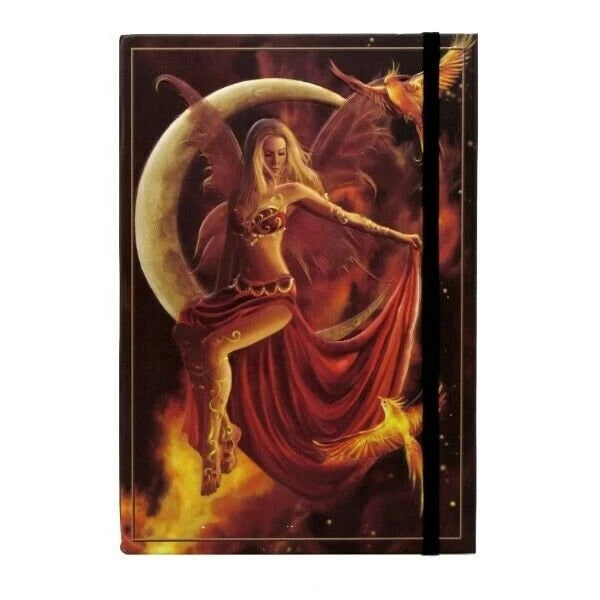 Fire Moon Fairy with Phoenix Embossed Hard Cover Semi Iridescent Journal - Nene Thomas