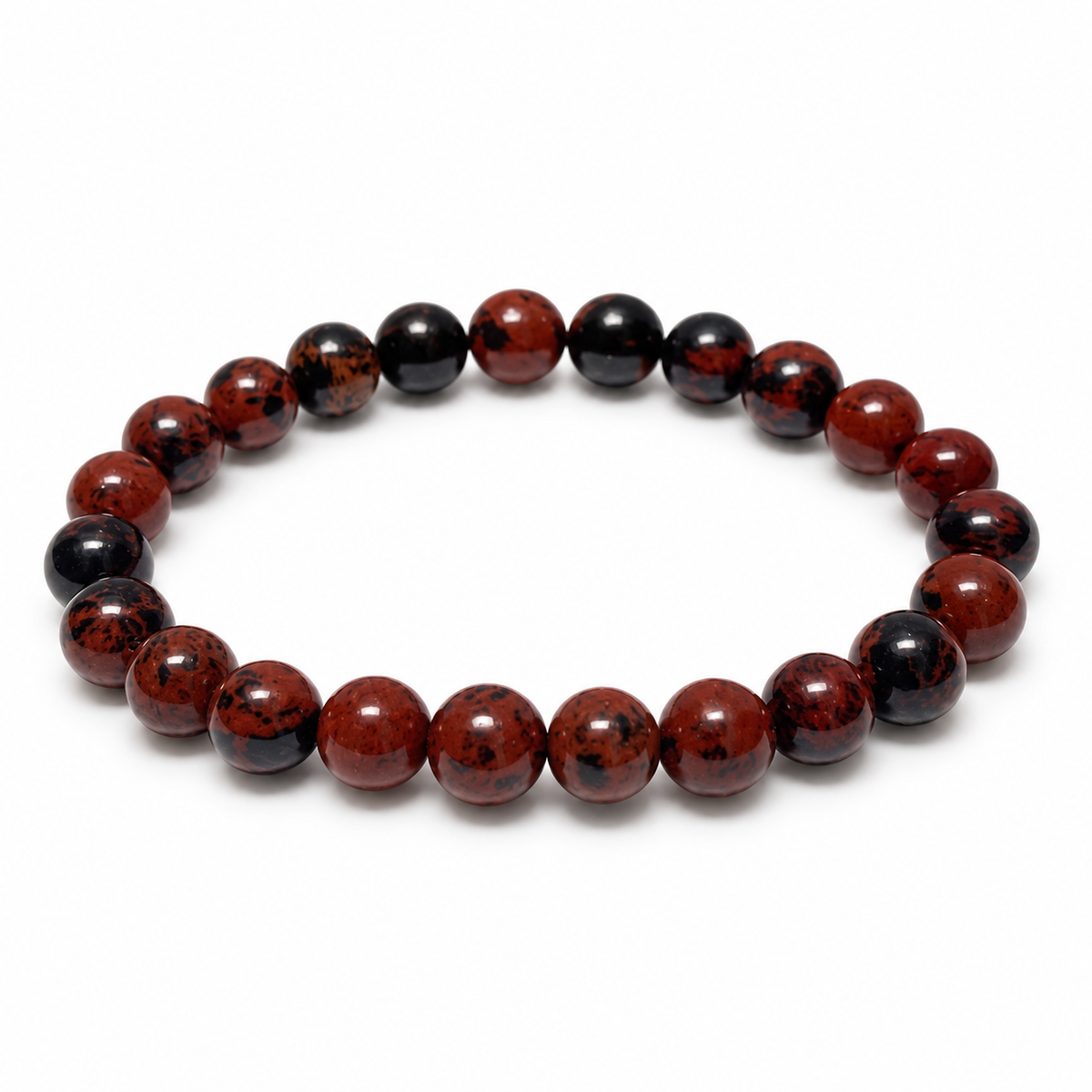 8mm Mahogany Obsidian Beaded Bracelet on white background