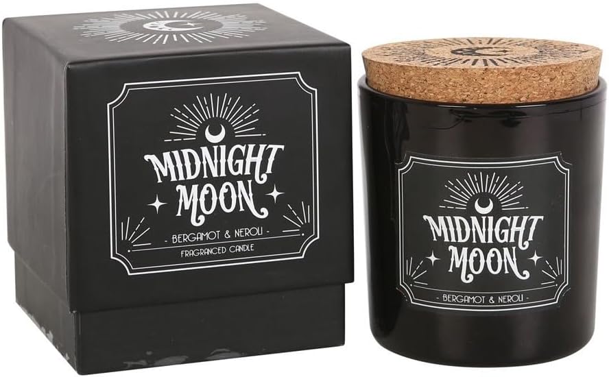 Wicca Mystic Midnight Ritual Scented Pillar Candle with Cork Lid Witchcraft New Age Apothecary Celestial Home Fragrance Aromatherapy (Midnight Moon Bergamot and Neroli Orange)