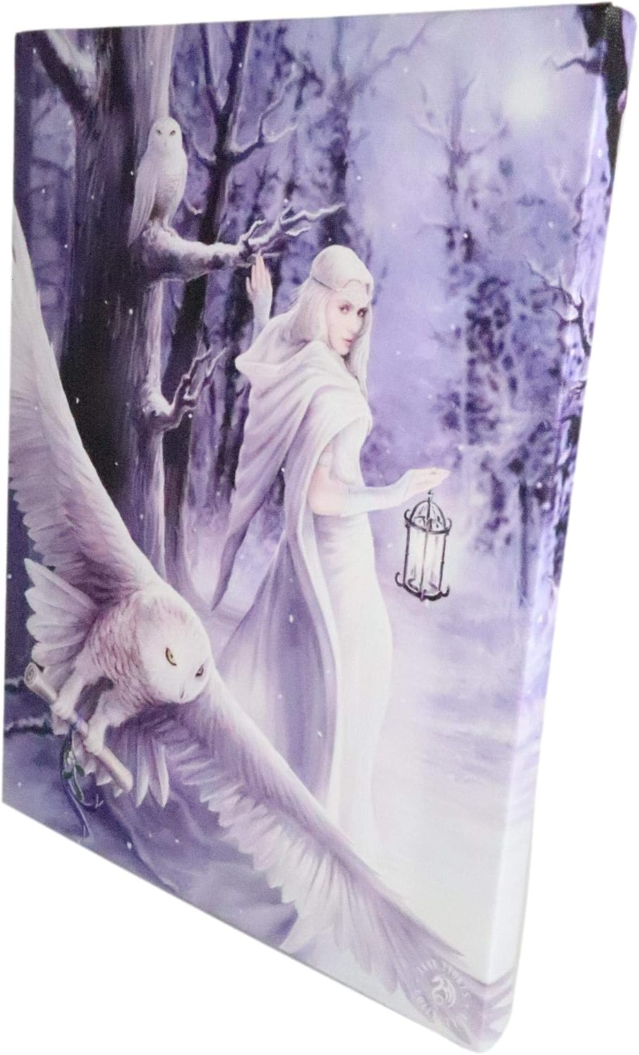 Midnight Messenger White Owl With Fairy Canvas Framed Wall Art Wall Plaque - Anne Stokes - 7.5" W x 9.85"