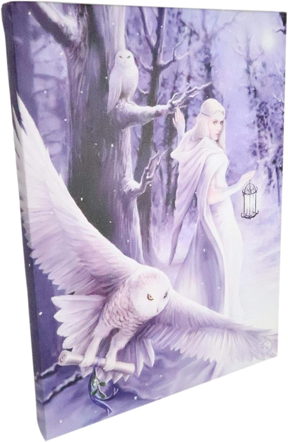 Midnight Messenger White Owl With Fairy Canvas Framed Wall Art Wall Plaque - Anne Stokes - 7.5" W x 9.85"