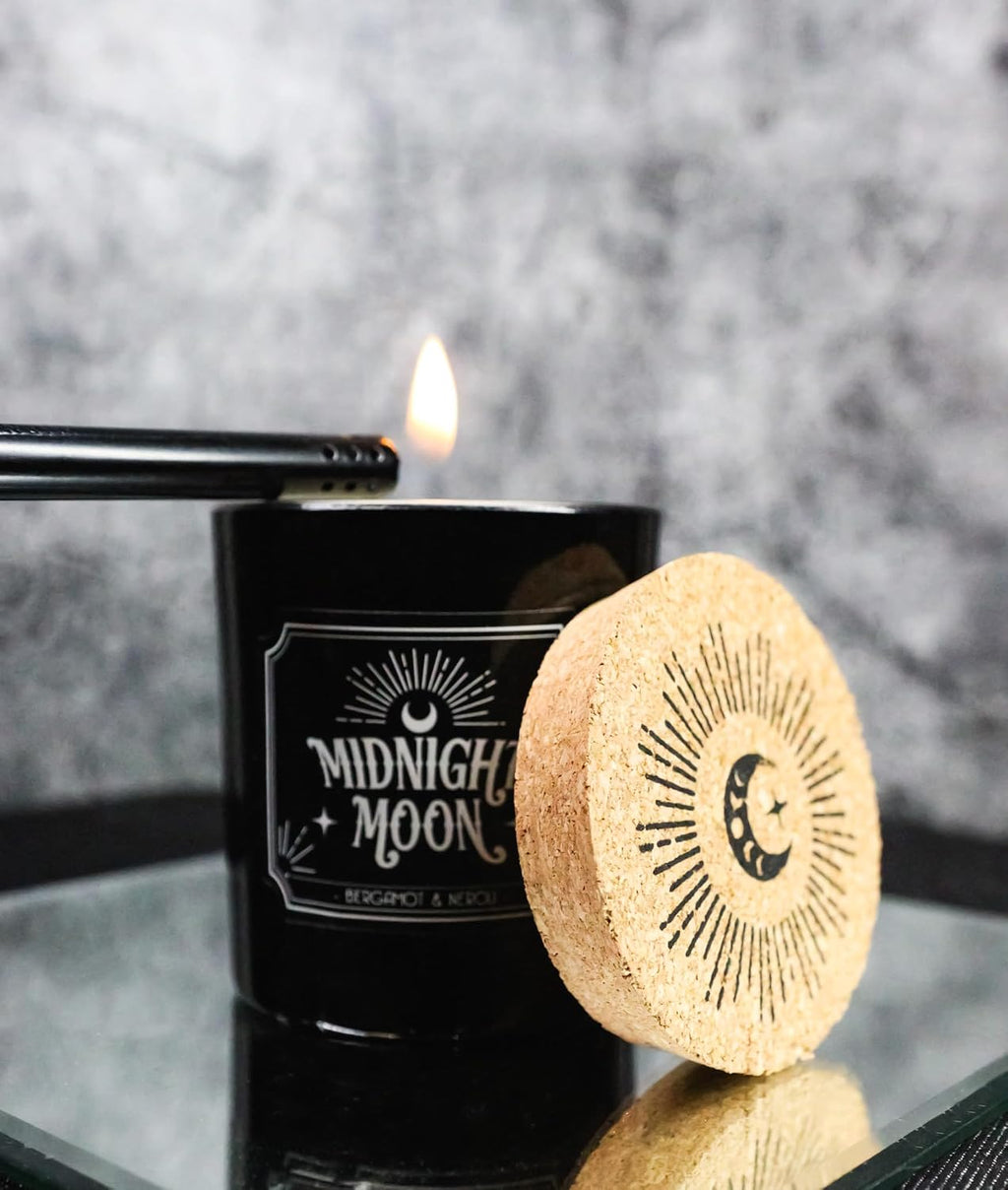 Wicca Mystic Midnight Ritual Scented Pillar Candle with Cork Lid Witchcraft New Age Apothecary Celestial Home Fragrance Aromatherapy (Midnight Moon Bergamot and Neroli Orange)