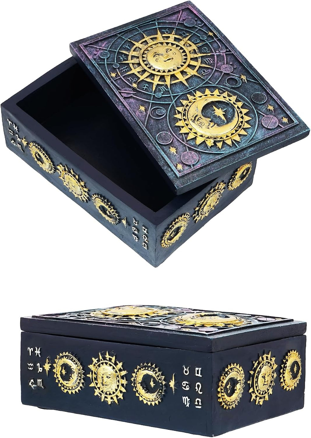 Moon & Stars Design Tarot Deck Storage Box | 5.5" x 3.75" Decorative Card Holder for Tarot, Oracle & Spiritual Accessories