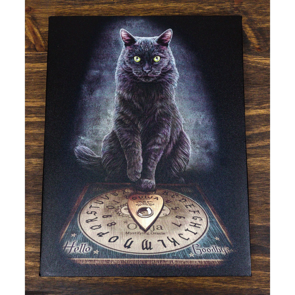 His Masters Voice Black Cat With Ouija Board Canvas Wall Art Wall Plaque - Lisa Parker - 7.5" W x 9.85"