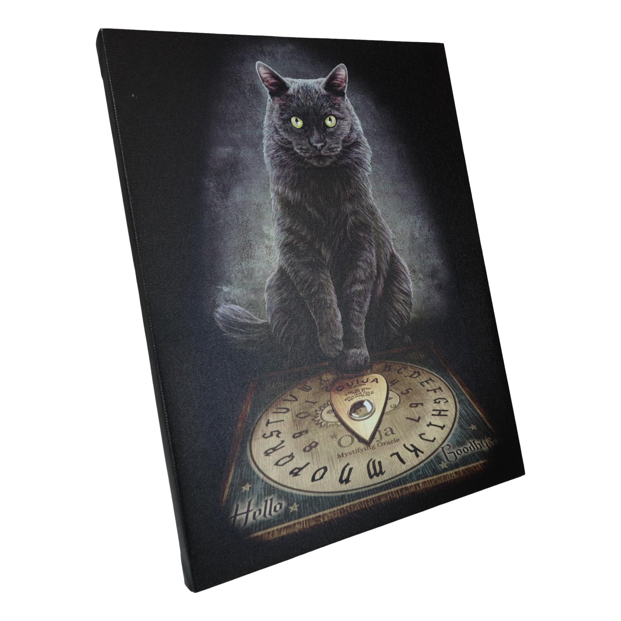 His Masters Voice Black Cat With Ouija Board Canvas Wall Art Wall Plaque - Lisa Parker - 7.5" W x 9.85"