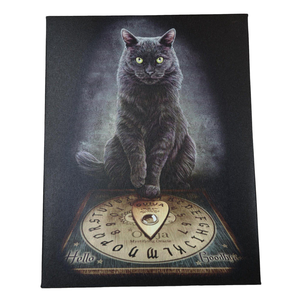 His Masters Voice Black Cat With Ouija Board Canvas Wall Art Wall Plaque - Lisa Parker - 7.5" W x 9.85"