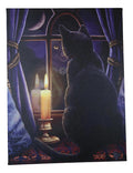 Midnight Vigil Black Cat By Window With Candle Canvas Framed Wall Art Wall Plaque - Lisa Parker - 7.5" W x 9.85"