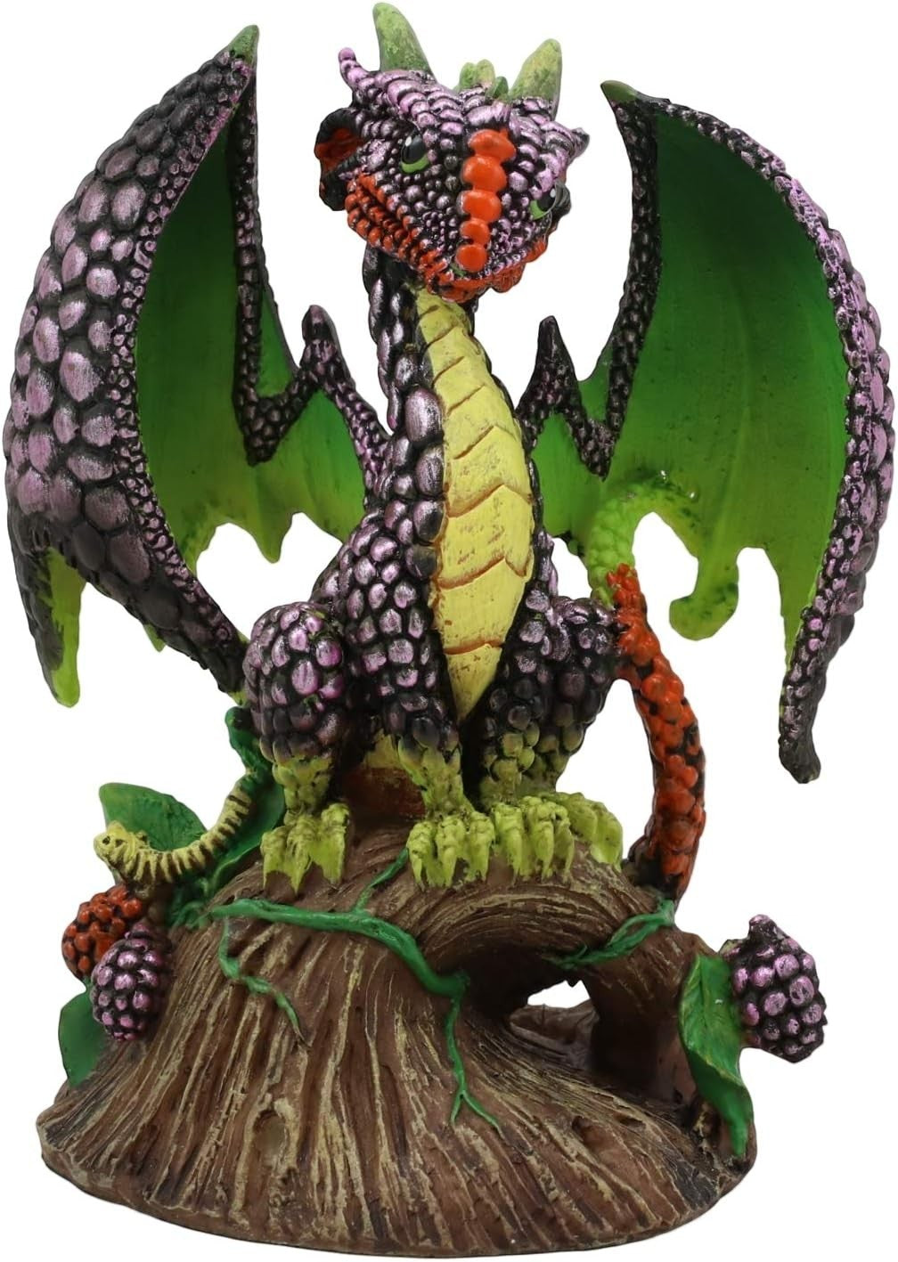 My Store Blackberry Dragon figurine by Stanley Morrison, with purple scales, green wings, and yellow belly.