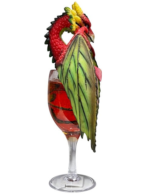 My Store Daquiri Dragon resin figurine perched on a wine glass filled with red liquid.