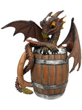 My Store Dark Beer Dragon figurine by Stanley Morrison, a brown dragon with orange eyes peeking out of a wooden barrel.