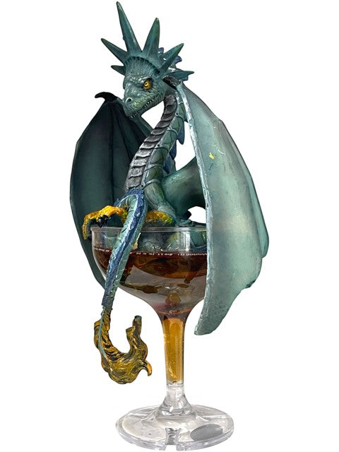 My Store Drinks and Dragons Series "Manhattan" dragon figurine by Stanley Morrison, green dragon perched on a cocktail glass.