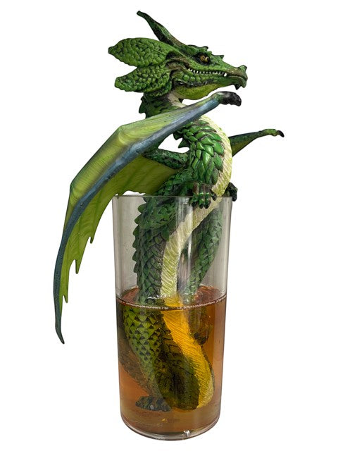 My Store Drinks and Dragons Series Mojito Dragon Figurine by Stanley Morrison, green dragon in a glass with amber liquid.