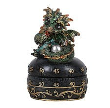 My Store fantasy guardian dragon with egg mechanical kitchen timer, green and gold, polyresin.
Size: 3" X 3" X 4.75"