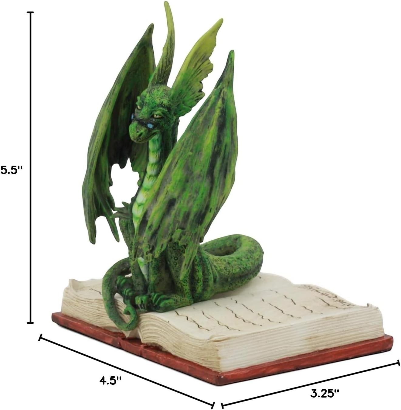 My Store green dragon figurine with spectacles reading a book, made of resin.