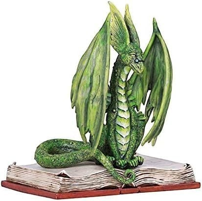 My Store green dragon figurine reading a book, detailed scales, wings, and spectacles. Resin.
