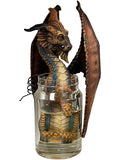 My Store Liquor Moonshine Spirits Winged Dragon in Jar Resin Figurine by Stanley Morrison. Detailed dragon with bronze wings and blue accents.