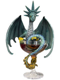 My Store Drinks and Dragons Series Manhattan dragon figurine by Stanley Morrison, green dragon with outstretched wings sitting in a brandy glass.