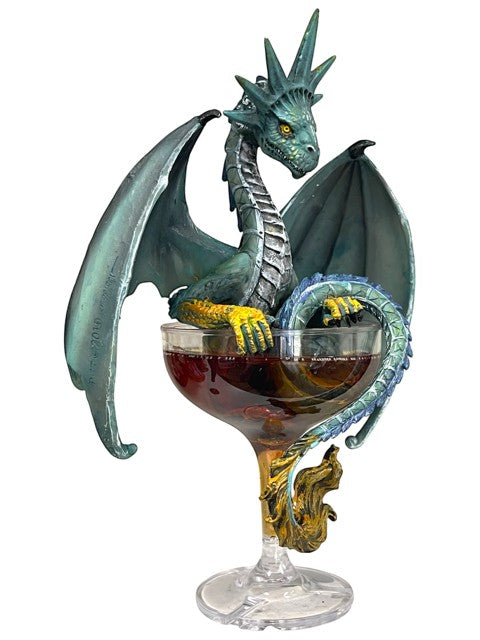 My Store Drinks and Dragons Series "Manhattan" dragon figurine by Stanley Morrison, green dragon perched in a cocktail glass.