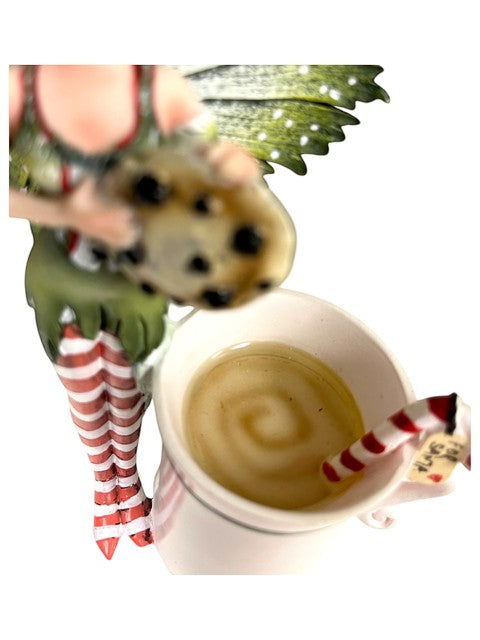 My Store Amy Brown "Fairy Christmas" figurine tea cup with cookie and candy cane stirrer.