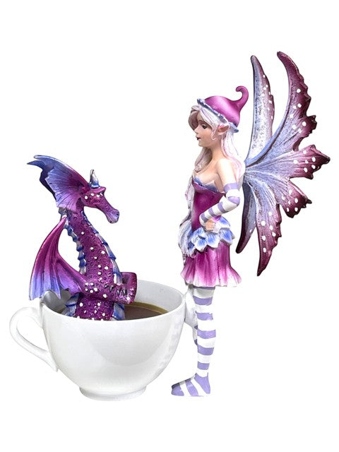 My Store Amy Brown Get Out of My Tub Cup Fairy Dragon figurine. Purple dragon in a teacup with a fairy.