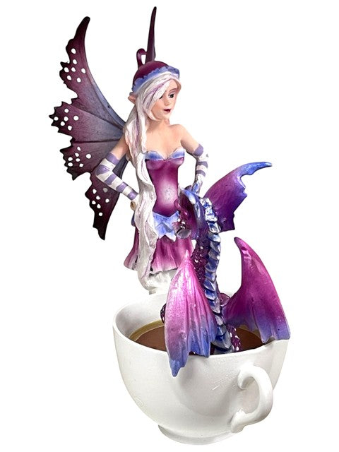 My Store Amy Brown Get Out of My Tub fairy figurine with purple dragon emerging from a white teacup.