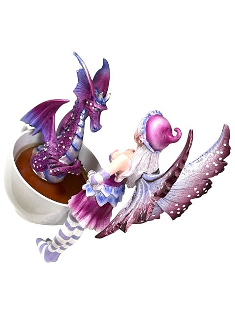 My Store Amy Brown Get Out of My Tub Cup Fairy Dragon figurine, purple dragon in teacup with fairy.