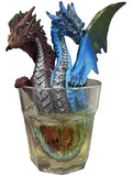 My Store Drinks and Dragons Series "Gin and Tonic" dragon figurine by Stanley Morrison. Two dragons, one red and one blue, emerge from a clear glass filled with yellow liquid.