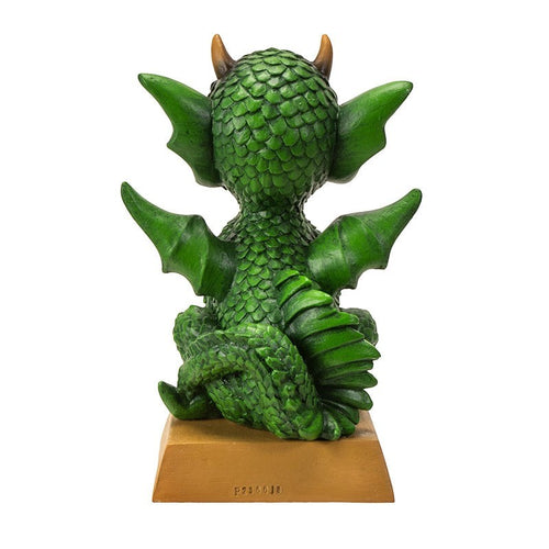 My Store green dragon figurine with intricate scales, wings, and horns, sitting on a base with "Your Fantastic Dreams Have Wings" quote.