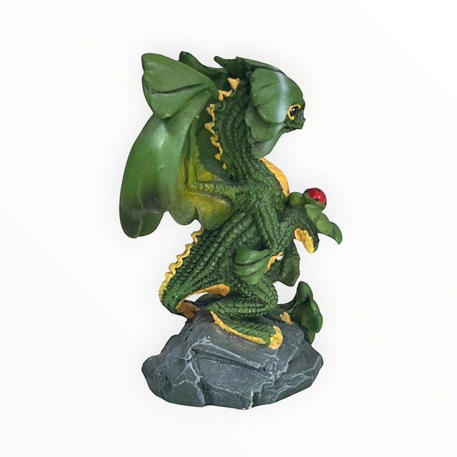 My Store Green Thumb Garden Fruits Series Lucky Clover Dragon figurine by Stanley Morrison. Green dragon on rock with ladybug.