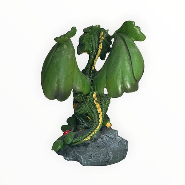 My Store Green Thumb Garden Fruits Series Lucky Clover Dragon figurine by Stanley Morrison. Green dragon with yellow accents on a rock base with clovers and ladybug.