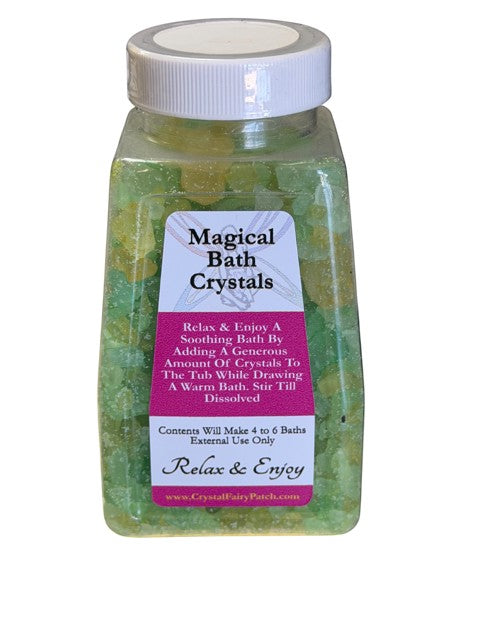 My Store Magical Bath Crystals in green and yellow, designed for astral projection and relaxation.