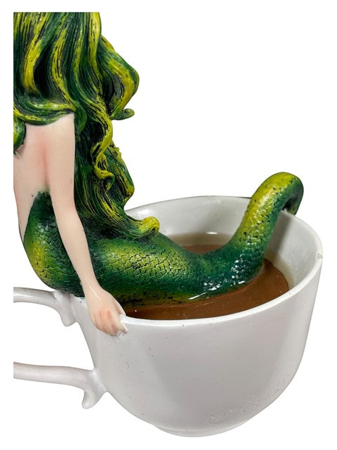 My Store Amy Brown Mermaid Blend fantasy art figurine sitting in a white teacup filled with brown liquid.