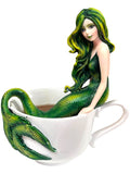 My Store Amy Brown Mermaid Blend fantasy art figurine, green mermaid with yellow highlights in hair, sitting in a white teacup.