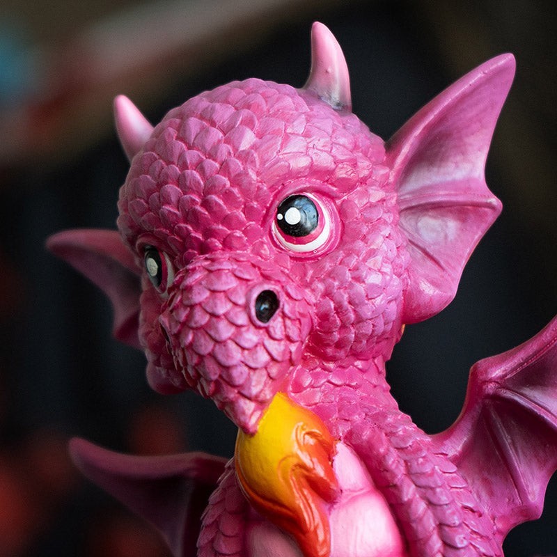 My Store pink dragon figurine with detailed scales, wings, and a fiery breath detail. "A Princess With Her Own Dragon!" quote.