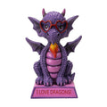 My Store purple dragon figurine with heart glasses and "I Love Dragons!" message on base. Resin.