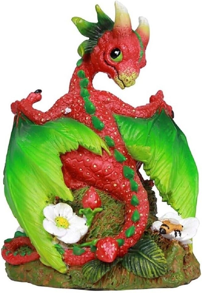 My Store Strawberry Dragon figurine with red body, green wings, and strawberry details. Features flowers and a bee.