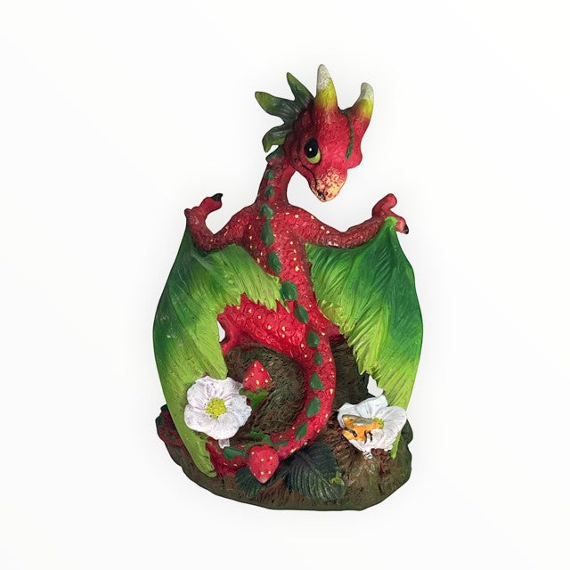My Store Green Thumb Garden Strawberry Dragon figurine by Stanley Morrison. Red dragon with green wings, strawberries, and flowers.
