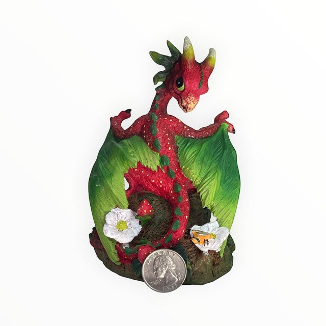 My Store Green Thumb Garden Fruits Series Strawberry Dragon figurine by Stanley Morrison. Red dragon with green wings and strawberry details.