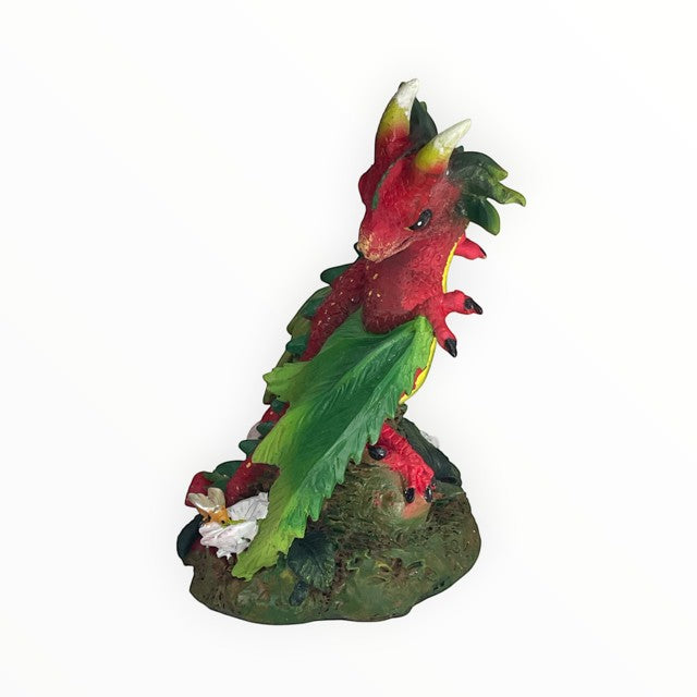 My Store Green Thumb Garden Fruits Series Strawberry Dragon figurine by Stanley Morrison. Red dragon with green wings and yellow horns.