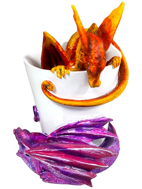 My Store Amy Brown Wake Up Dragons fantasy art figurine, orange and purple dragon peeking out of a white teacup.