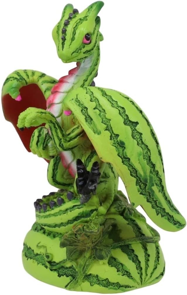 My Store Green Thumb Garden Fruits Series Watermelon Dragon figurine by Stanley Morrison. Green dragon with watermelon rind pattern.