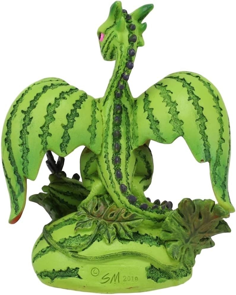 My Store Green Thumb Garden Fruits Series Watermelon Dragon figurine by Stanley Morrison. Green dragon with watermelon rind pattern.