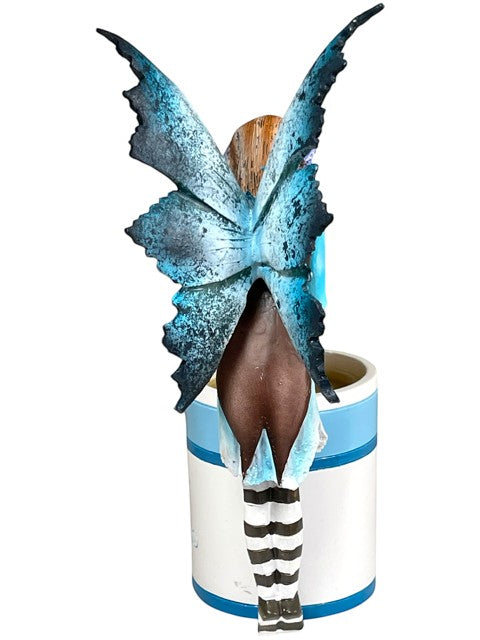 My Store Amy Brown Hot Cocoa Faery Cup figurine with blue butterfly wings and striped socks.