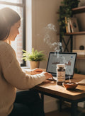 My Store Crystal Fairy Patch Attract Business Powdered Incense in a jar on a desk with smoke rising from a burning incense stick.