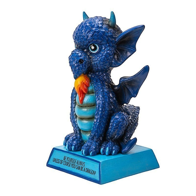 My Store blue dragon figurine with flame detail and inspirational quote on base.