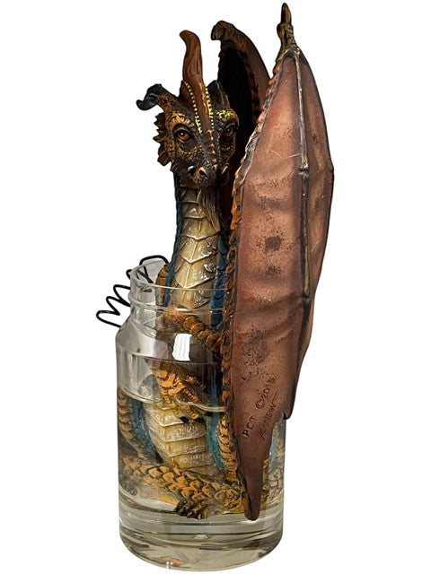 My Store Liquor Moonshine Spirits Winged Dragon in Jar Resin Figurine by Stanley Morrison, detailed fantasy art